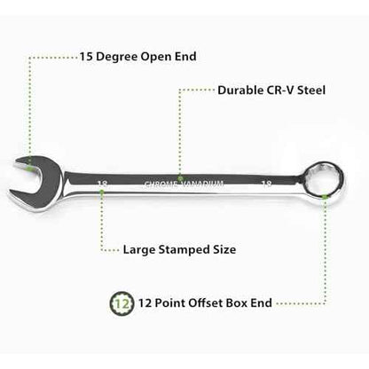 18mm Wrench, Industrial Grade Spanner, Combination Wrenches Metric with 12-Point Box End, 15-Degree Offset, 18mm Wrenches Chrome Vanadium Steel Mirror Polished