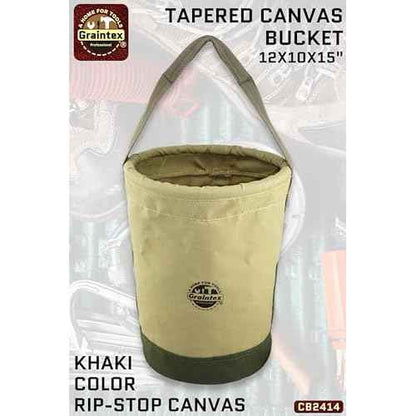 Graintex CB2414 Utility Tapered Canvas Bucket 12"X10"X15", Khaki