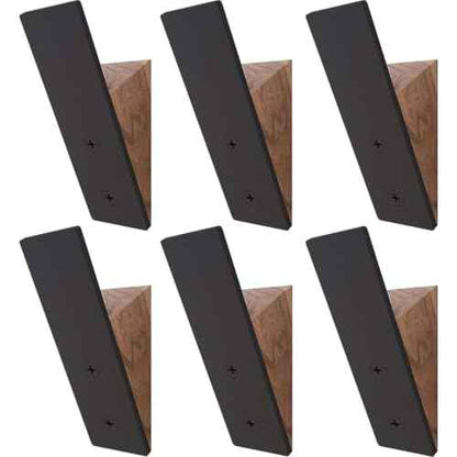 Homeforia Walnut Wood Coat Hooks, High End Walnut Wood & Black Metal Wall Mounted Coat Hooks, Mid-Century Modern Clothes Hooks, Heavy Duty Wooden Hooks for Hanging Coats, Hats, Towels & More, Set of 6