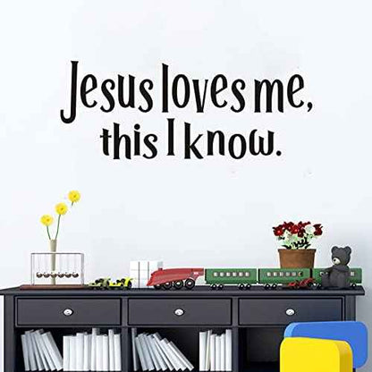 SEATUNE Wall Stickers for Kids, Nursery Wall Decals, Quotes Jesus Christian Bible Verse Prayer God Boys Baby Bedroom Inspirational Family Home Vinyl Art Wall Decor, Jesus Loves Me This I Know 23"X9"