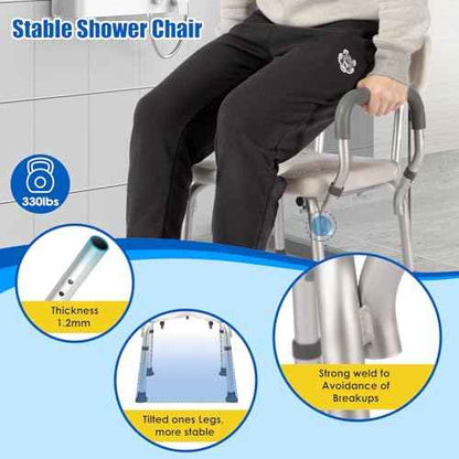 Shower Chair with Arms and Back Heavy Duty 330lbs, Shower Seat for Inside Shower Bathroom Chair with U-Shaped Cutout Seat & Cold-Proof Pads, Tools-Free Assembly