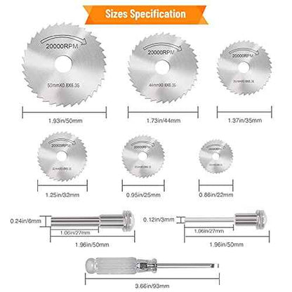 Cutting Wheel Set for Drills Rotary Tool, 8Pcs HSS Rotary Drill Saw Blades Steel Saw Disc Wheel Cutting Blades with 1/8" Straight Shank Mandrel, one Screwdriver(Power Tools are not Included)