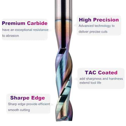 SpeTool 5PCS Upcut Spiral Router Bit 1/4 Inch Shank 1/4 Inch Cutting Diameter 1 Inch Cutting Length with TAC Coated, Solid Carbide Router Bits Set for CNC Wood Mill