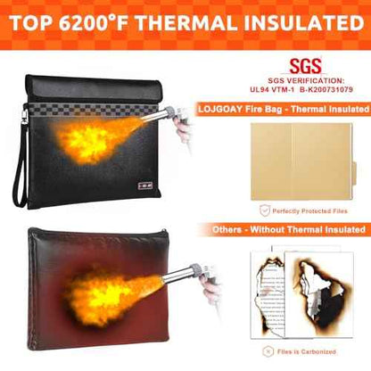 6200¡ÆF Fireproof Document Bag with Fireproof Zipper, Fireproof Bag with Reflective Strip, 9 Layers of Heat Insulated Materials, Fireproof Money Bag for Cash, 13"x11" Fireproof Pouch with Hand Strap