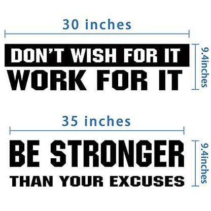 2 Pieces Gym Wall Decal Motivational Vinyl Wall Decals Be Stronger Than Your Excuses Sticker Don't Wish for it Work for it Large Gym Quote Home Decor Stickers for Home Yoga Exercise Fitness