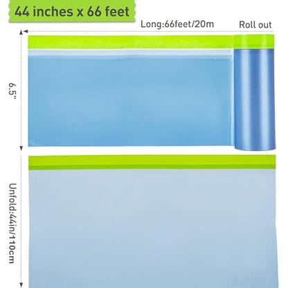 Pre-Taped Masking Film for Painting ? 44" x 66' Plastic Sheeting with Automotive Paint Tape, Easy Tear, No Residue ? Painter¡¯s Tape and Drape for Car, Wall, Window & Furniture Protection