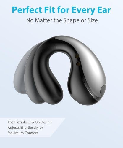 Boytond Ultra Open Ear Earbuds - Ergonomic Clip-On Earbuds, Bone Conduction Over-The-Ear Headphones with Waterproof Design and Secure Fit for Small Ears, Mirror Black