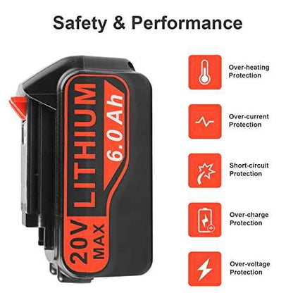 ARyee LB2X4020 6.0Ah 20V Lithium Battery for Black and Decker 20Volt Max LBXR20 LB20 LBX20 LBXR2020 LBX4020 LB2X4020-OPE LBXR20-OPE LBX4020 LST220 Cordless Power Drill Tools (2pcs 20V 6Ah Battery)