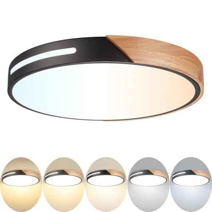 Wood Ceiling Light Flush Mount LED 36W, 16 inch Flush Mount Black, Kitchen Light Fixtures Ceiling Mount, Dimmable Close to Ceiling Light for Bedroom, Living Room, Bathroom