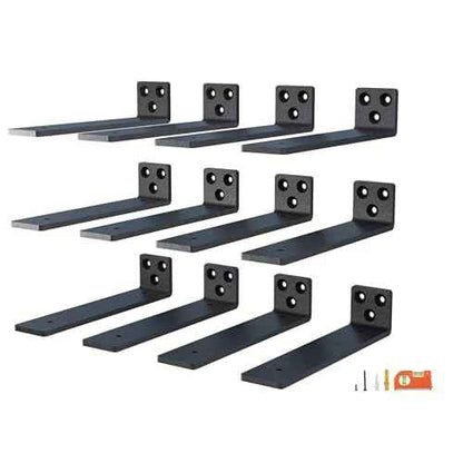 10 Inch Floating Shelf Brackets, Heavy Duty Hidden Bracket for Wall, Mantel, Bookshelves, Black Powder Coated Steel, 12-Pack