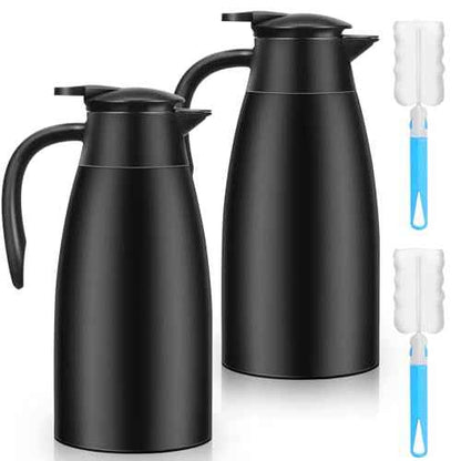 2 PCS 68 OZ Thermal Coffee Carafe, Insulated Stainless Steel Coffee Carafe Double Walled Vacuum Thermal Pot Flask with Brushes Thermos for Keeping Hot Coffee Tea Home and Office (Black)