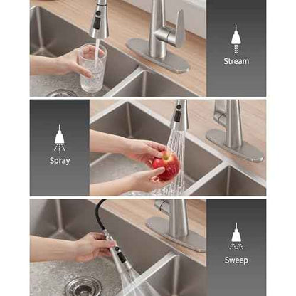 PUSU 18 inch High Brushed Nickel Kitchen Faucet with Pull Down Sprayer, Single Handle Nickel Kitchen Sink Faucet for RV Sink, Laundry, Bar Camper with Water Lines, Stainless Steel