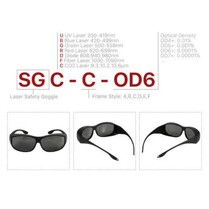Cloudray CO2 Laser Safety Glasses,Safety Goggles,10600nm Laser Safety Goggles,Eye Protection Od 6+ Glasses Professional Goggles for CO2 Laser Engraver Cutter (Style C)