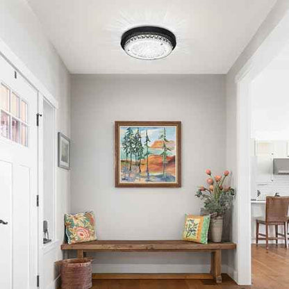 Black Flush Mount Ceiling Light Fixture Crystal LED Bathroom Dimmable Hallway Light Fixtures Ceiling 11" Bedroom Lights for Ceiling