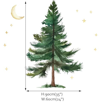 Runtoo Pine Tree Wall Art Decal Peel and Stick Christmas Woodland Mountain Tree Wall Stickers for Nursery Bedroom Living Room Wall Decor
