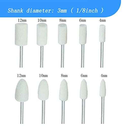 Luo ke 20 Pieces Compressed Wool Polishing Wheels Wool Felt Grinding Bits Buffing Tips with 1/8" Mandrel for Rotary Tool(Sanding Diameter : 4mm / 6mm / 8mm / 10mm / 12 mm)