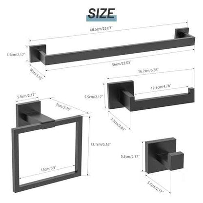 Black Towel Bar Bathroom Accessories Set, 23.6Inch Towel Rack for Bathroom, 10 Pieces SUS304 Stainless Steel Towel Racks Toilet Paper Holder Set for Bathroom Wall Mounted