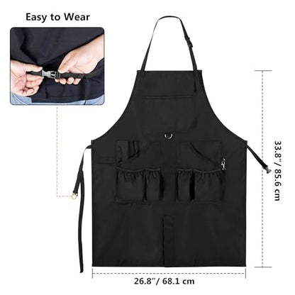 Barber Apron for Men & Women, Water-resistant Hair Stylist Apron with Multiple Pockets & Adjustable Neck Strap for Hairdresser, Cosmetology