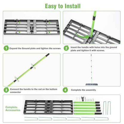 Lawn Leveling Rake 30x10 inch,Stainless Steel Lawn Leveler with Green Positioning Stakes,78" Adjustable Long Handle,Heavy Duty Level Lawn Tool for Backyard, Garden, Golf Course, Farm, Pasture