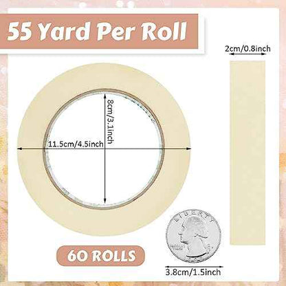 Fainne Masking Tape Bulk General Purpose Masking Painting Tape 55 Yards for Painting Home Office School Stationery Arts Crafts Basic Use, Easy Removal(60 Rolls,0.8 Inch)