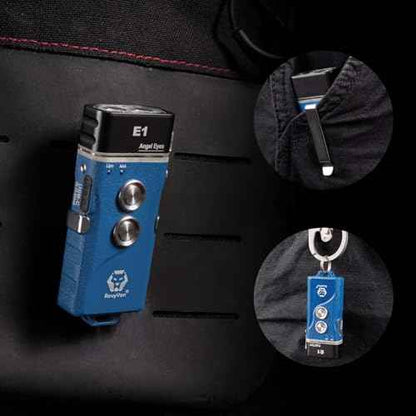 RovyVon Angel Eyes E1 Mini EDC Flashlight,700 Lumens Rechargeable Keychain Flash Light Dual-Battery Power Supply with USB-C and AAA Battery,for Emergency,Outdoor,Gift(Blue)
