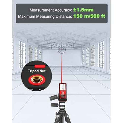 Laser Measuring Tool 500Ft Laser Measurement Tool with Angle Finder 150M Laser Distance Meters Accuracy ¡¾1.5MM Square Footage Measure with Electronic Horizontal Calibration Indoor Easy Read