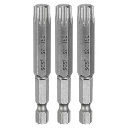 HARFINGTON 3pcs T50 Torx Head Screwdriver Bit 1/4" Hex Shank 2.6" (65mm) Long Magnetic No Hole Tip Tamper Proof 6 Point Star Screw Driver Drill Bits S2 Steel Industrial Power Screwdrivers
