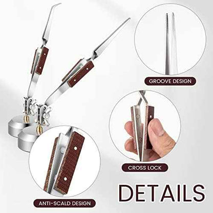 5 Pcs Soldering Tweezers Set 3 Pcs Cross Lock Solder Tweezer 2 Pcs Jewelry Third Hand Tools with Base 360¡Æ Rotation for Jewelry Making, Welding, Repairing