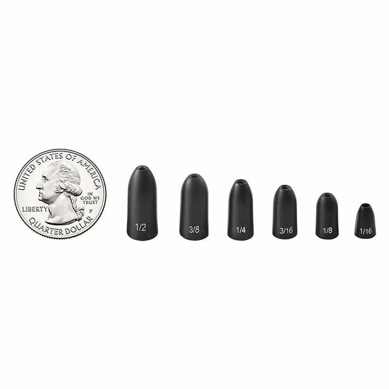 Fishfun Tungsten Bullet Fishing Weights, Insert Free Worm Sinkers, 12 Pack, 1/16oz, No Chip Black