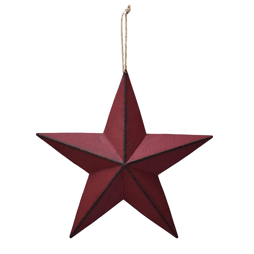 Morning View Red Barn Star Metal Wall Decor Texas Stars Outdoor Hanging Patriotic Star Ornaments Rustic 3D Wall Art 4th of July Memorial Day Decorations Outside 12 Inches (Burgundy)