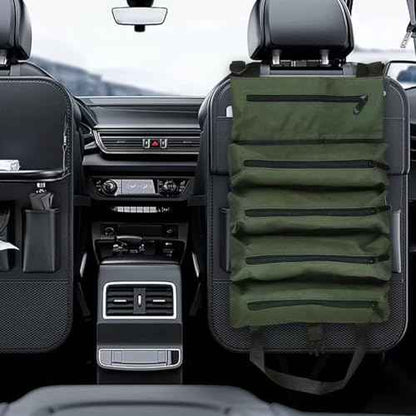 Tool Roll Bag, Canvas Tool Bag with 5 Zip Pockets - Multi-Purpose Tool Organizer for Plumbers, Electricians & Craftsmen - Army Green