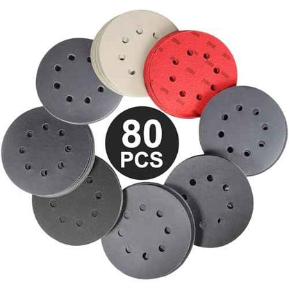 80Pcs 5 Inch Wet Dry Sanding Discs Hook & Loop,Waterproof Sandpaper Silicon Carbide 240 to 3000Grit for Random Orbital Sander, Sanding Disc for Automotive Wood Metal Polishing & Sanding