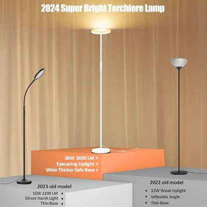 White Floor Lamp, 40W Super Bright Floor Lamps for Living Room Bedroom with Remote & Timer, Torchiere LED Floor Lamp 2700K-6500K Stepless Dimmable, Tall Standing Light Works with Smart Plug