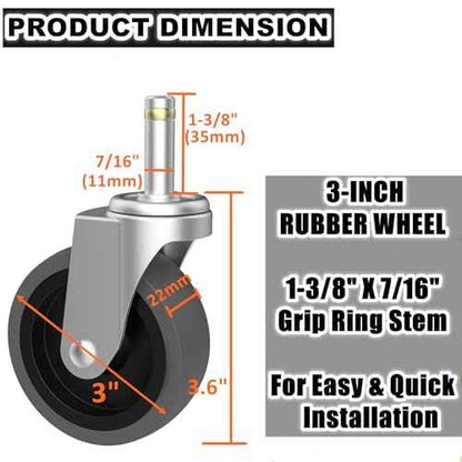 Replcament Casters for Brute Trash Bin Dolly Set of 10, 3-Inch Trash Can Dolly Replacement Wheels(375LBS-2)