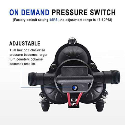 Water Pressure Booster Pump for RV£¬12V Diaphragm Power Water Pumps 4GPM 45PSI Self-priming Pump,Diaphragm Transfer Pump for Boats Inline Garden Hose Lawn Camper Sprinkler Irrigation