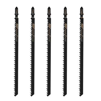T-Shank Jigsaw Blades for Wood Contractor Assorted 7Inch Jig Saw Blades Set 5Pcs T744D T Shank Jig Saw Blades for Quick Cutting Wood, Hardwood, Plywood, Plastic, Metal, Black