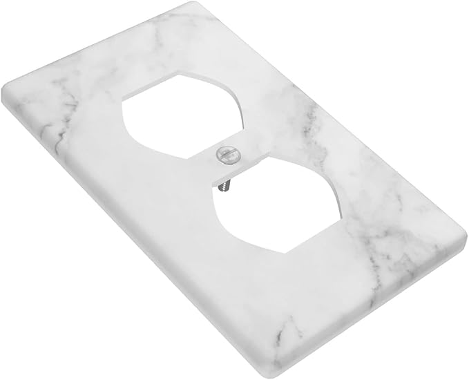 White Marble Pattern Electrical Outlet Cover Decorative Wall Plate Single Duplex Art Print Faceplate for Bedroom Kitchen Kids Room Decor 4.5" X 2.76"