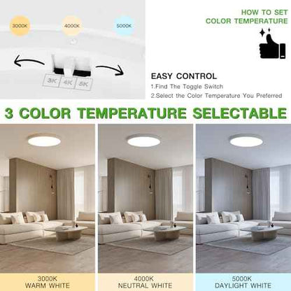 6Pack 12Inch LED Flush Mount Ceiling Light Fixture,24W 2400LM,Dimmable CCT 3000K/4000K/5000K,Round Flat Panel Light for Bedroom,0.7Inch Thin Modern Low Profile Ceiling Lights for Hallway,Porch