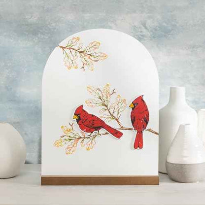 Briartw Two Cardinals & Seasonal Branches Silkscreen Stencil Reusable Self-Adhesive Mesh Stencils Silk Screen Stencil Printing for Polymer Clay Home Decoration Printing on Wood Fabric Wall Cup Plate