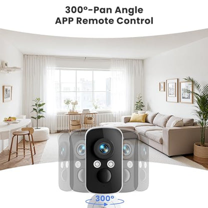 300¡Æ Pan Wireless Outdoor Security Camera, No Subscription Free 7-Day Cloud/SD, AI Detection, Magnetic Mount, Battery Powered, 2.4G WiFi, 2K, Night Vision, 360¡Æ View, 2-Way Talk, Home Security, IP65