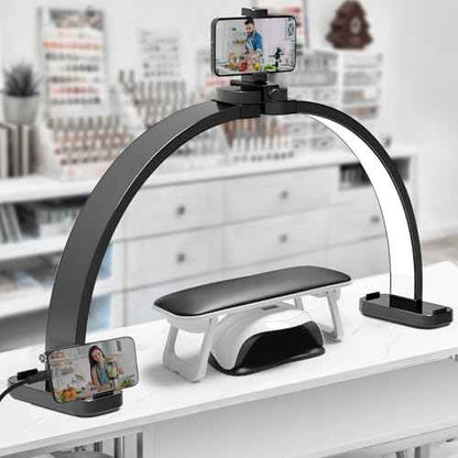 CGBE Half Moon Light for Nail Desk: Extra Large 30.7" Nail Desk Light with Phone Holder - 3 Color Modes & 10 Brightness for Nails, Beauty, Eyelashes, Tattoos - Black