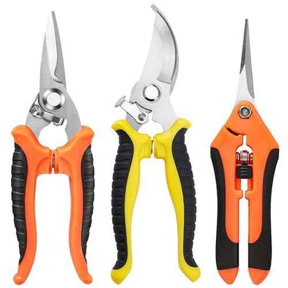 3 Pack Stainless Steel Garden Shears Pruning Set, Bypass, Serrated, and Straight Blade Scissors for Trimming Flowers, Branches, Stems - Perfect Pruners for Gardening & Plant Care