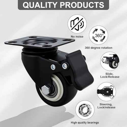 2 Inch Caster Wheels Set of 20 Heavy Duty Casters,with Brake,No Noise Locking Polyurethane (PU) Wheels, for Furniture and Workbench Load 800lbs