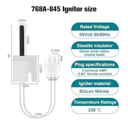 Upgraded 768A-845 Furnace Hot Surface Ignitor Replacement Compatible with Emerson White-Rodgers Trane Silicon Nitride Ignitor, 768A-845 Replace 768A-5 IGN00104 X13130524010 B340970P01