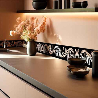 Black Floral Molding Wall Border Stickers, sacinora Skirting Wall Waist Line Decal Removable Vinyl Peel and Stick Bathroom Bedroom Kitchen Living Room Door Trimming Mirror Frame Frill Home Decorations