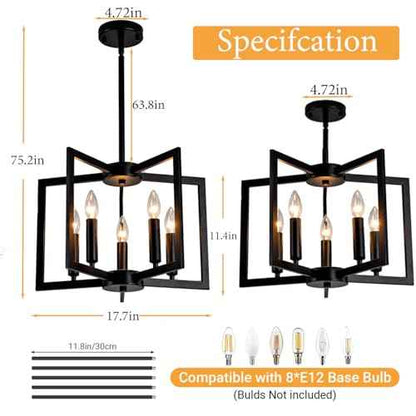 Black Chandelier,5-Light Dining Room Light Fixture Modern Farmhouse Geometric Metal Hanging Industrial Chandeliers for Entryway Kitchen Island Foyer Lighting Fixtures