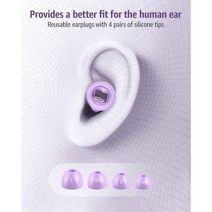 Ear Plugs for Sleeping 45DB Noise Cancelling: Ultra-Comfy Reusable Noise-Reducing Earplugs for Concerts & Travel & Snoring-Silicone Hearing Protection Earbuds with 8 Eartips- Purple