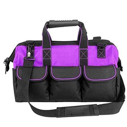 Garden Tools Bag 16 inch Wide Mouth Tool Bag with Molded Base Tool Tote for Women, Heavy Duty,600D polyester fabric (Purple color)