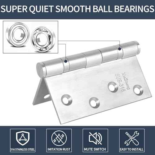 3 Pack Full 316 Stainless Steel Door Hinges 4x4 Inch Heavy Duty Marine-Grade Rust Proof Ball-Bearing Hinges for Interior & Exterior Outswing Doors, Gates, High-Salt Environments