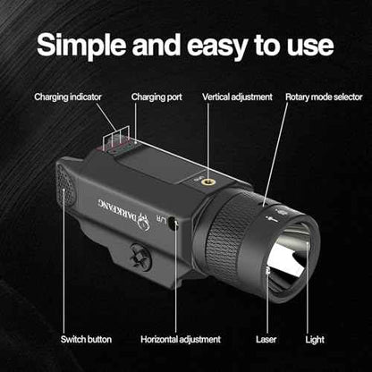 DARKFANG Tactical Flashlight and Green Laser Light Combo 1500 Lumen for Shotgun/Pistol Light with Momentary/Strobe Function for 1913 Picatinny Rail